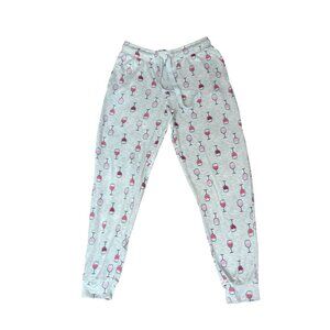Jaclyn New York Women Pajama Pants M Grey Wine Goblets Hearts Sleepwear Joggers